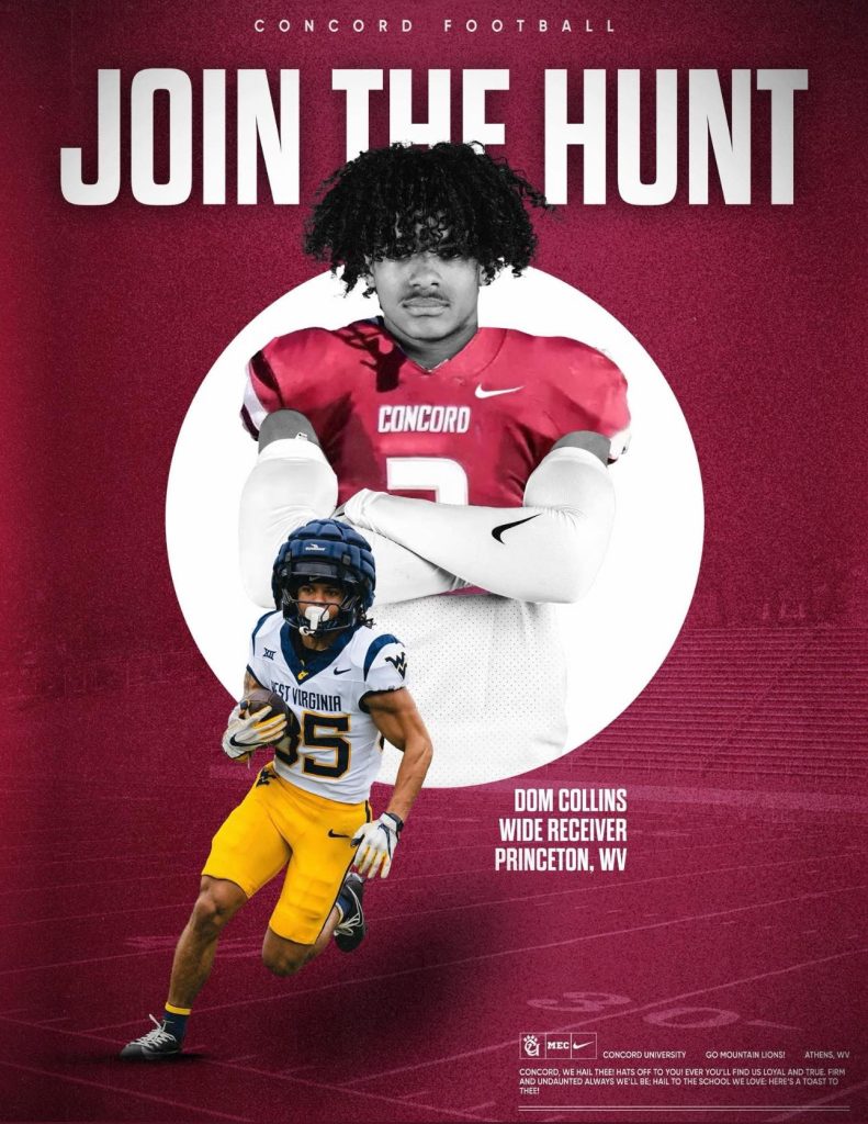 Former WVU Receiver Dom Collins Commits to Concord University/Photo via Fresh Off the Clock on Facebook